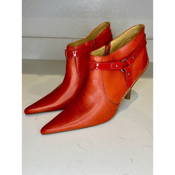 Charlie 1 Horse Red Leather Pointed Toe Ankle Boots 9B US 40 EU Brazil Heels - Picture 1 of 9